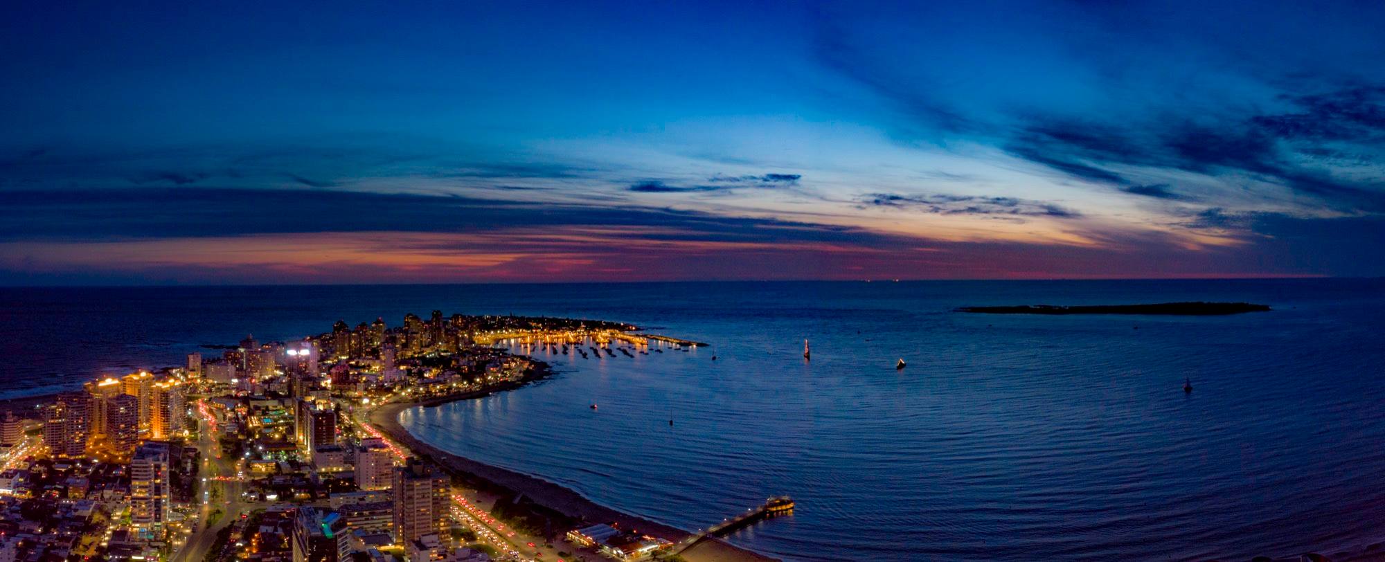 Aerial view of the Uruguayan coast at Punta del Este, with beaches meeting the Atlantic Ocean